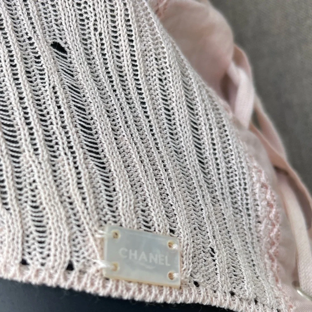 CHANEL Pink Flutter Sleeve Lightweight Knit Top